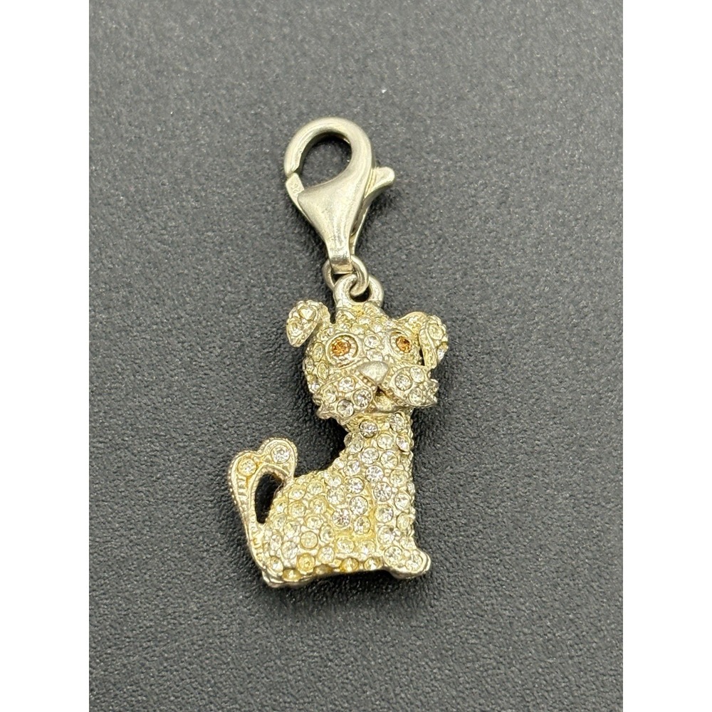 Vintage Sterling Silver Crystals Dog Charm Lobster Clasp 5 Grams E13